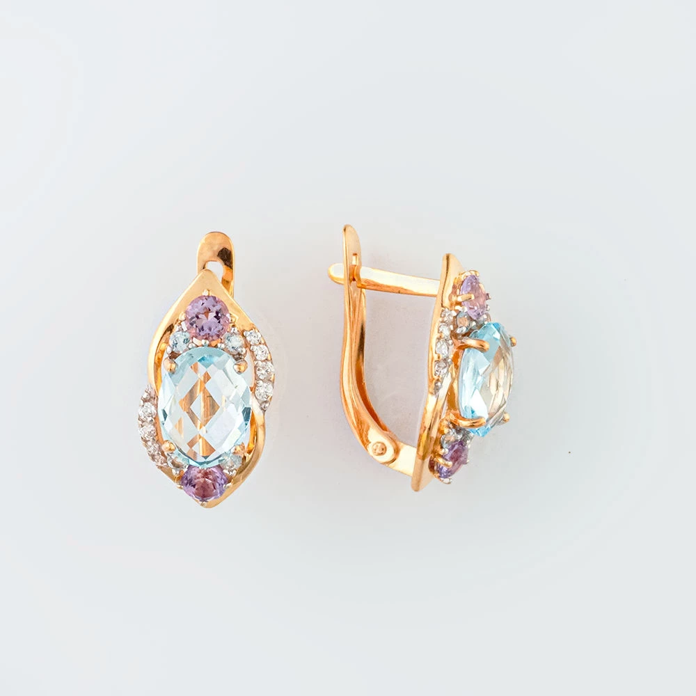 Серьги с топазом из красного золота 585 пробы