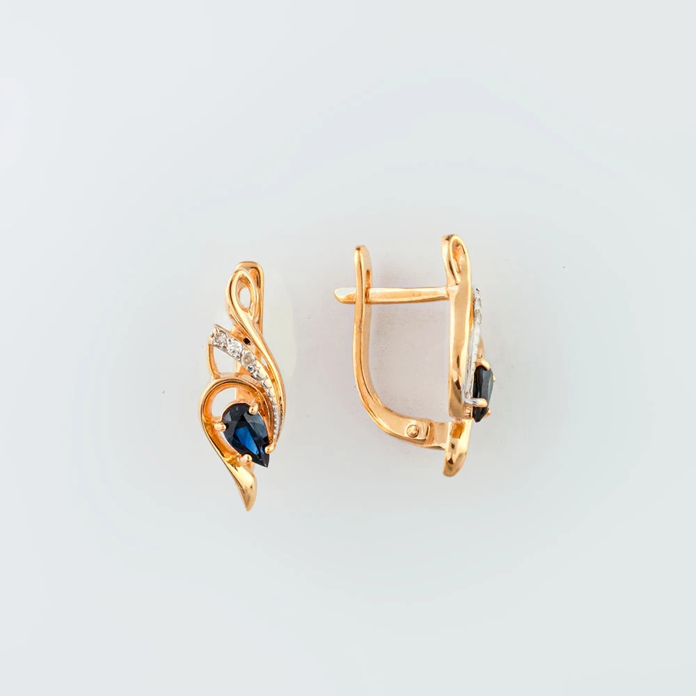 Серьги с сапфиром из красного золота 585 пробы