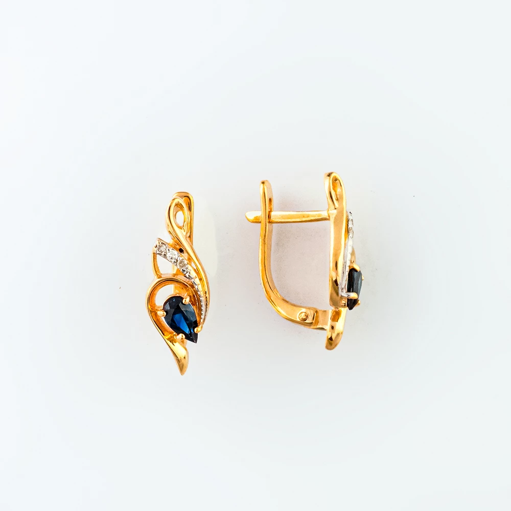 Серьги с сапфиром из красного золота 585 пробы