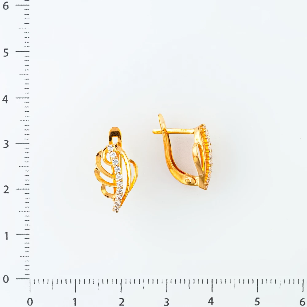 Серьги с фианитом из красного золота 585 пробы