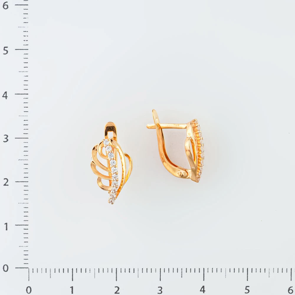 Серьги с фианитом из красного золота 585 пробы