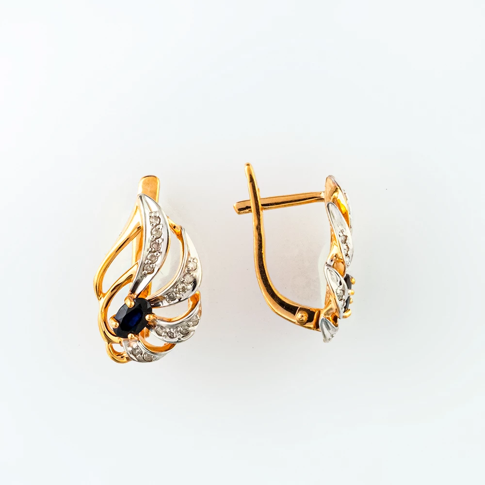 Серьги с сапфиром из красного золота 585 пробы