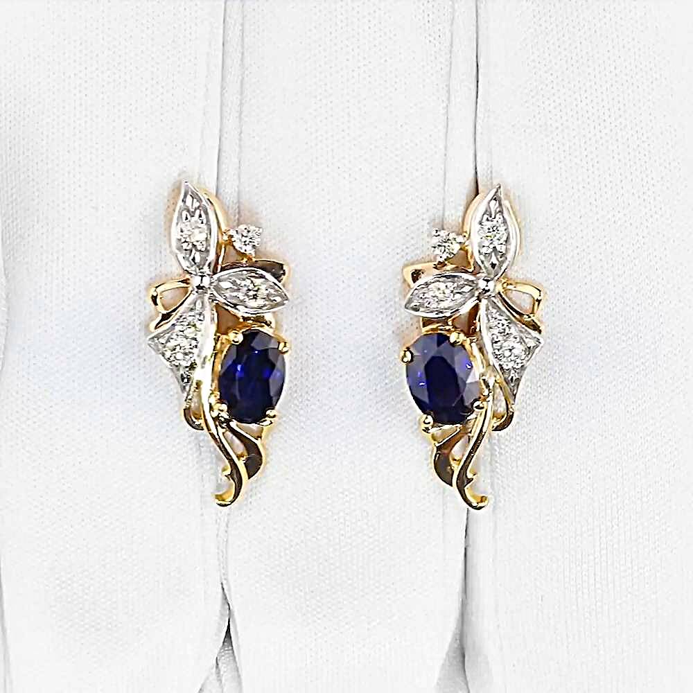 Серьги с сапфиром из красного золота 585 пробы