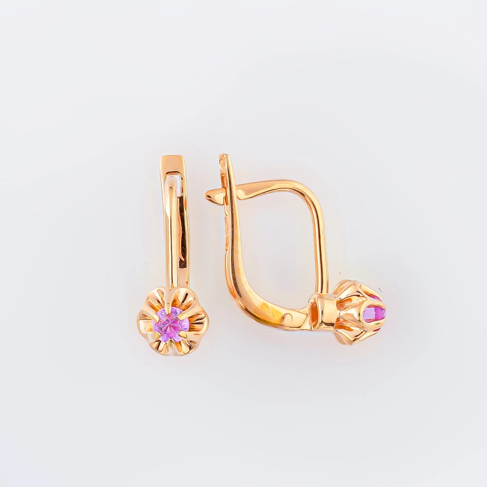 Серьги с фианитом из красного золота 583 пробы