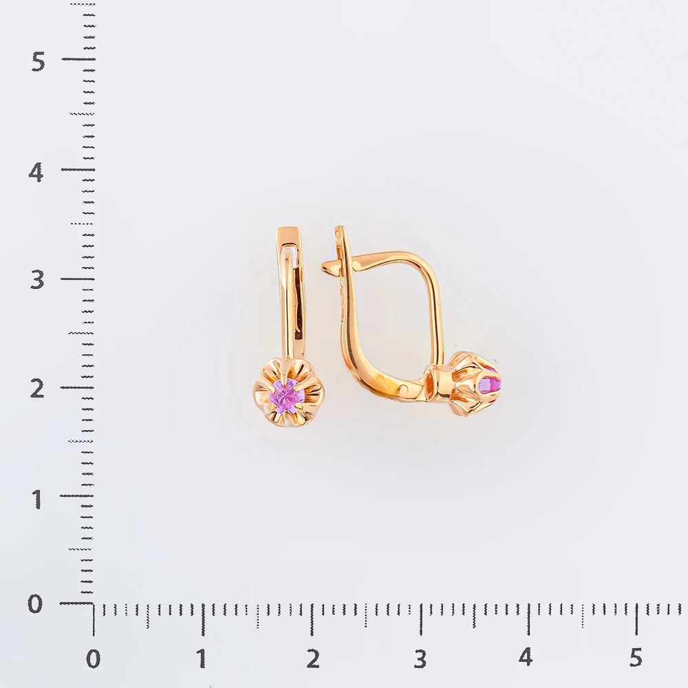 Серьги с фианитом из красного золота 583 пробы