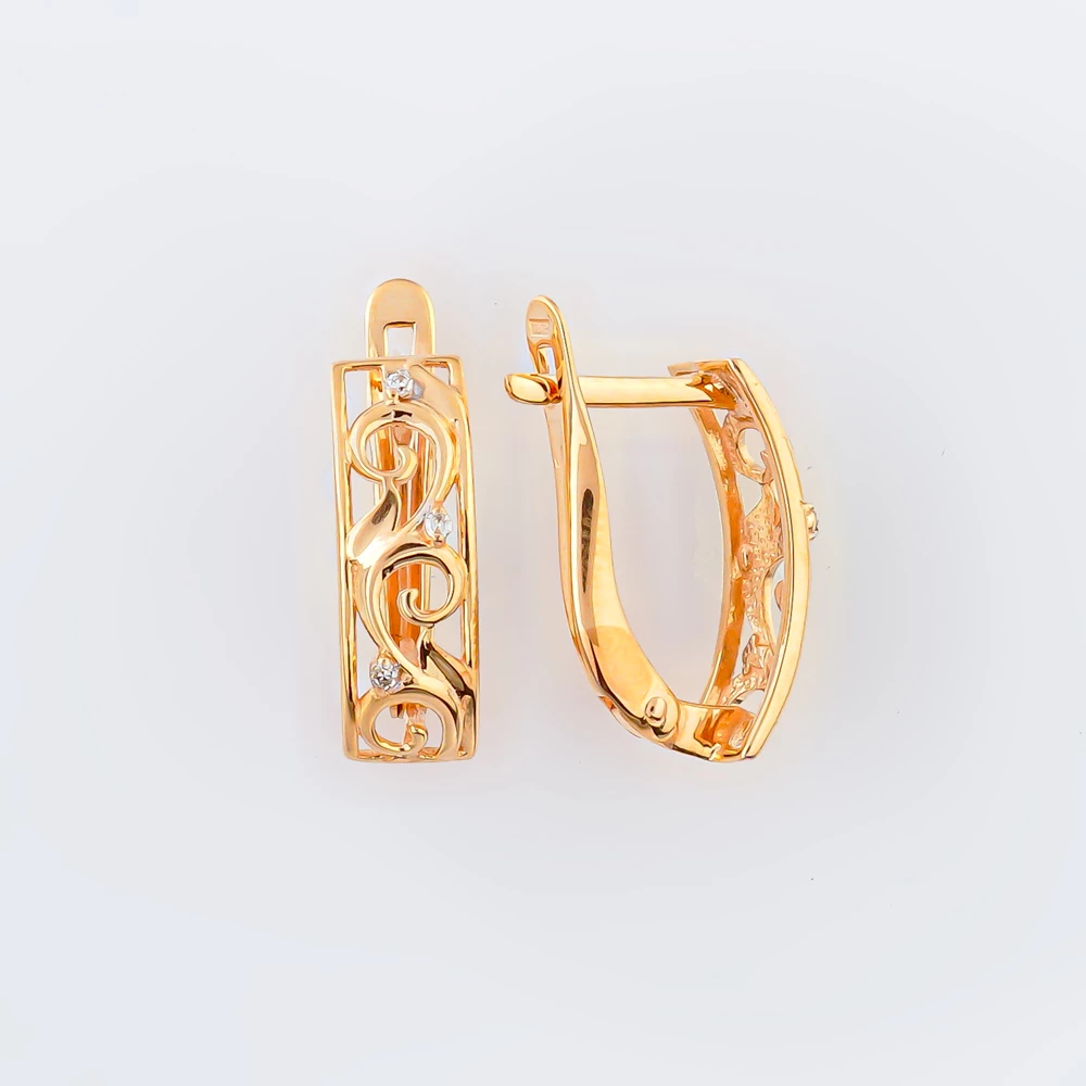 Серьги с бриллиантом из красного золота 585 пробы