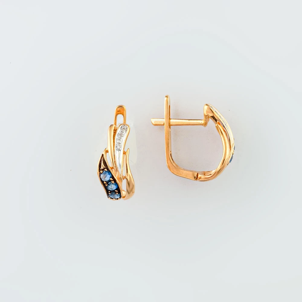 Серьги с сапфиром из красного золота 585 пробы