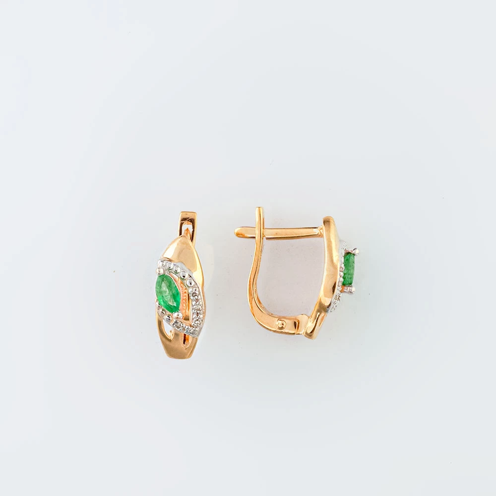 Серьги с изумрудом из красного золота 585 пробы
