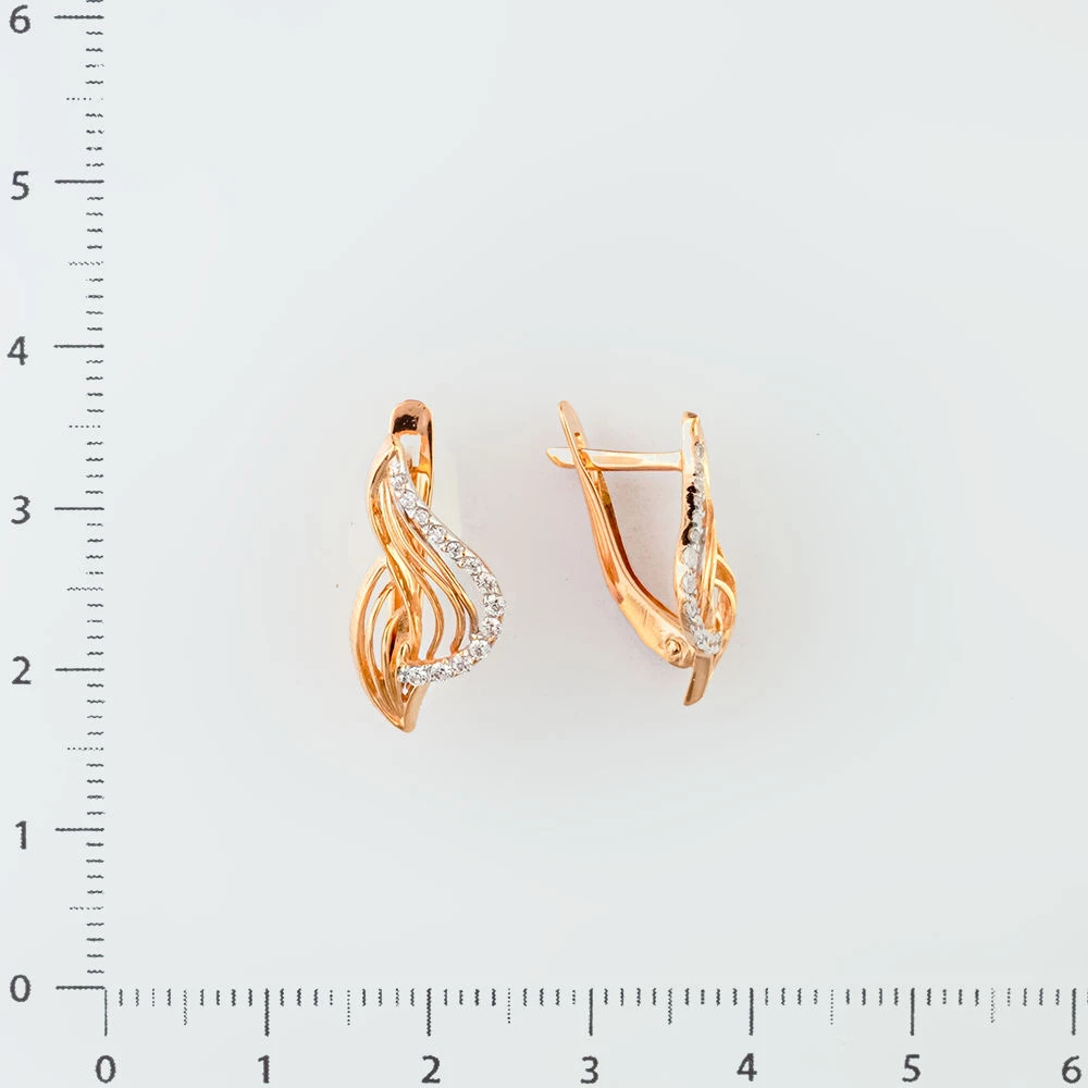 Серьги с фианитом из красного золота 585 пробы