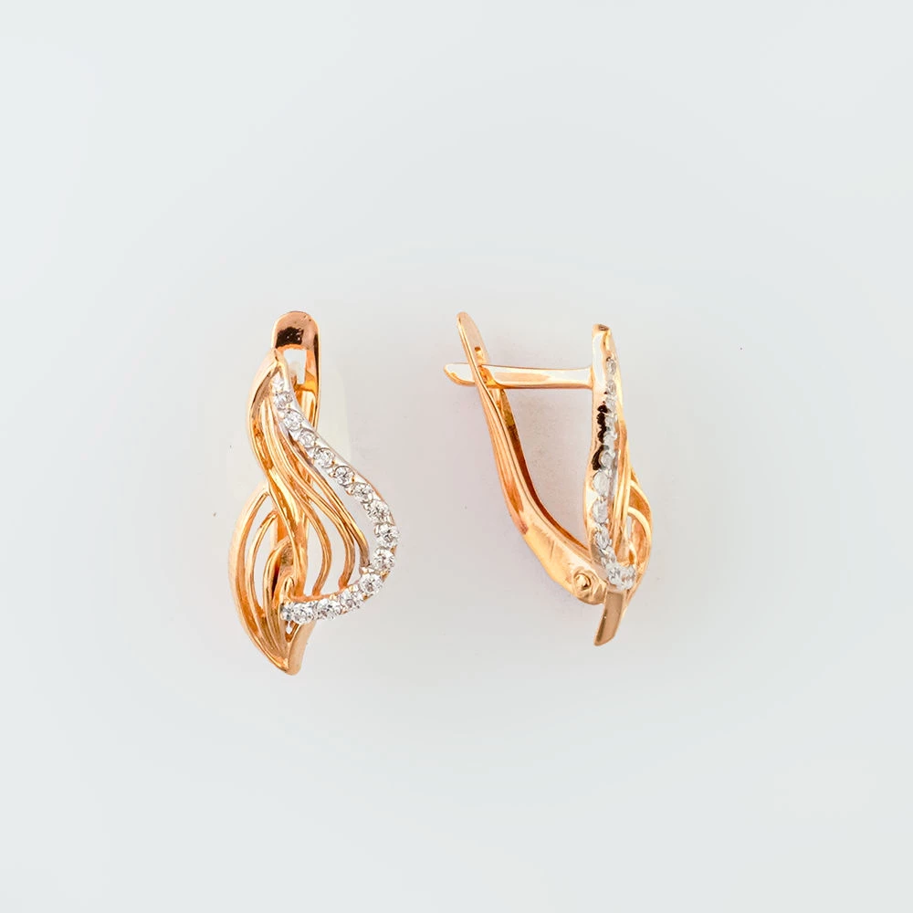 Серьги с фианитом из красного золота 585 пробы