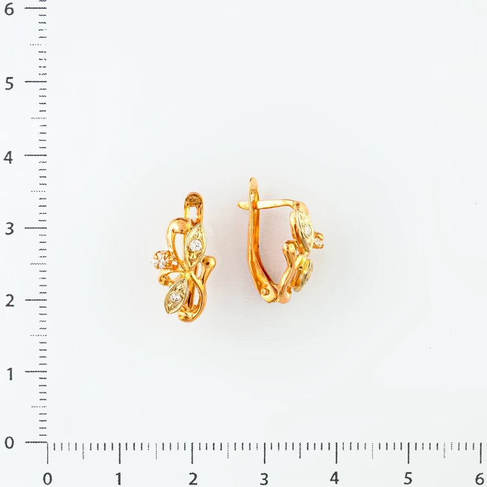 Серьги с фианитом из красного золота 585 пробы