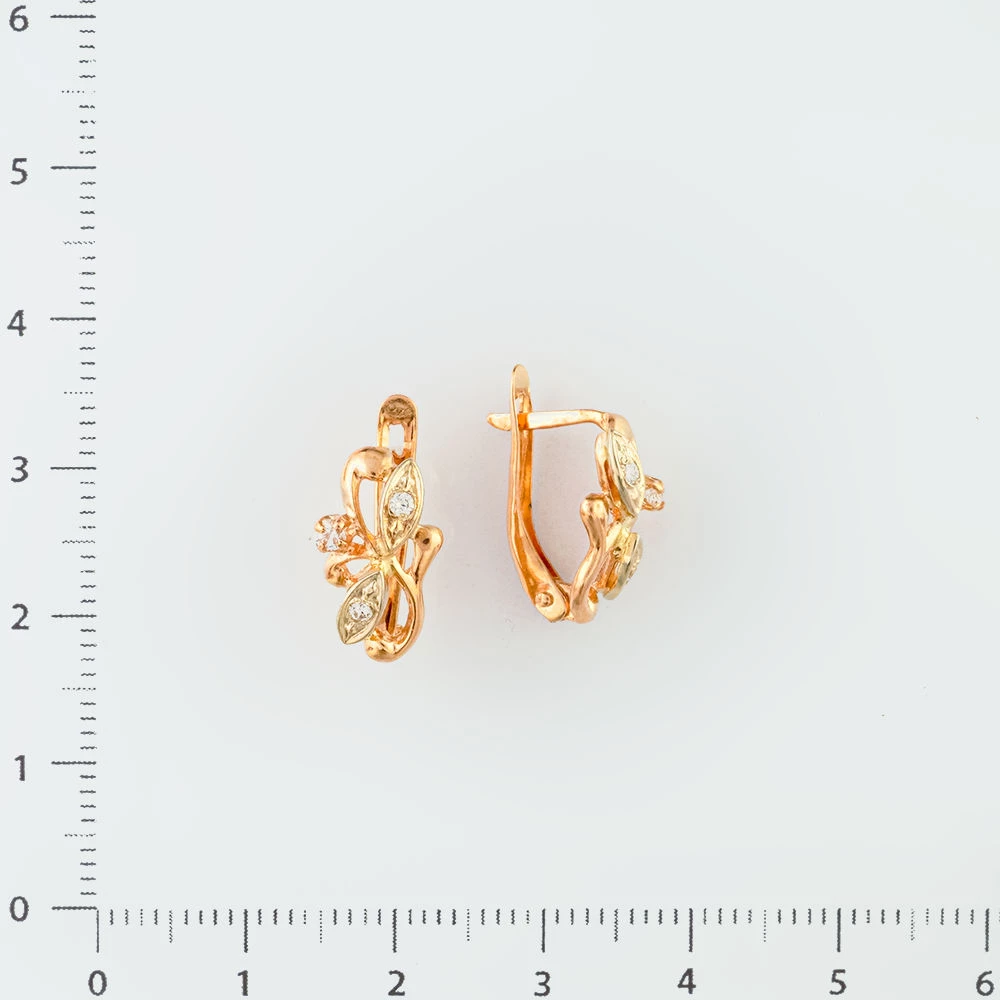 Серьги с фианитом из красного золота 585 пробы