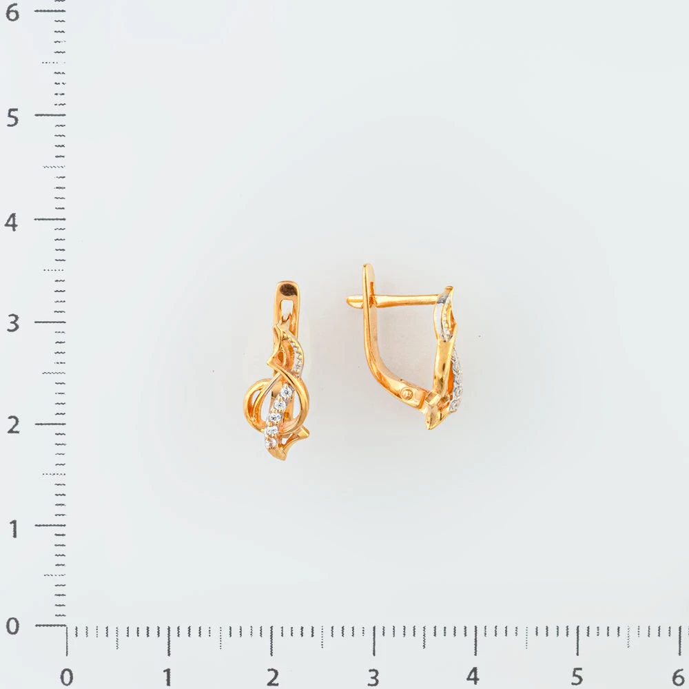 Серьги с фианитом из красного золота 585 пробы