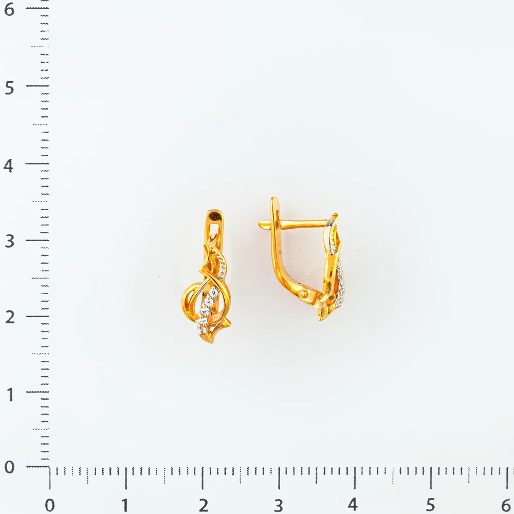 Серьги с фианитом из красного золота 585 пробы