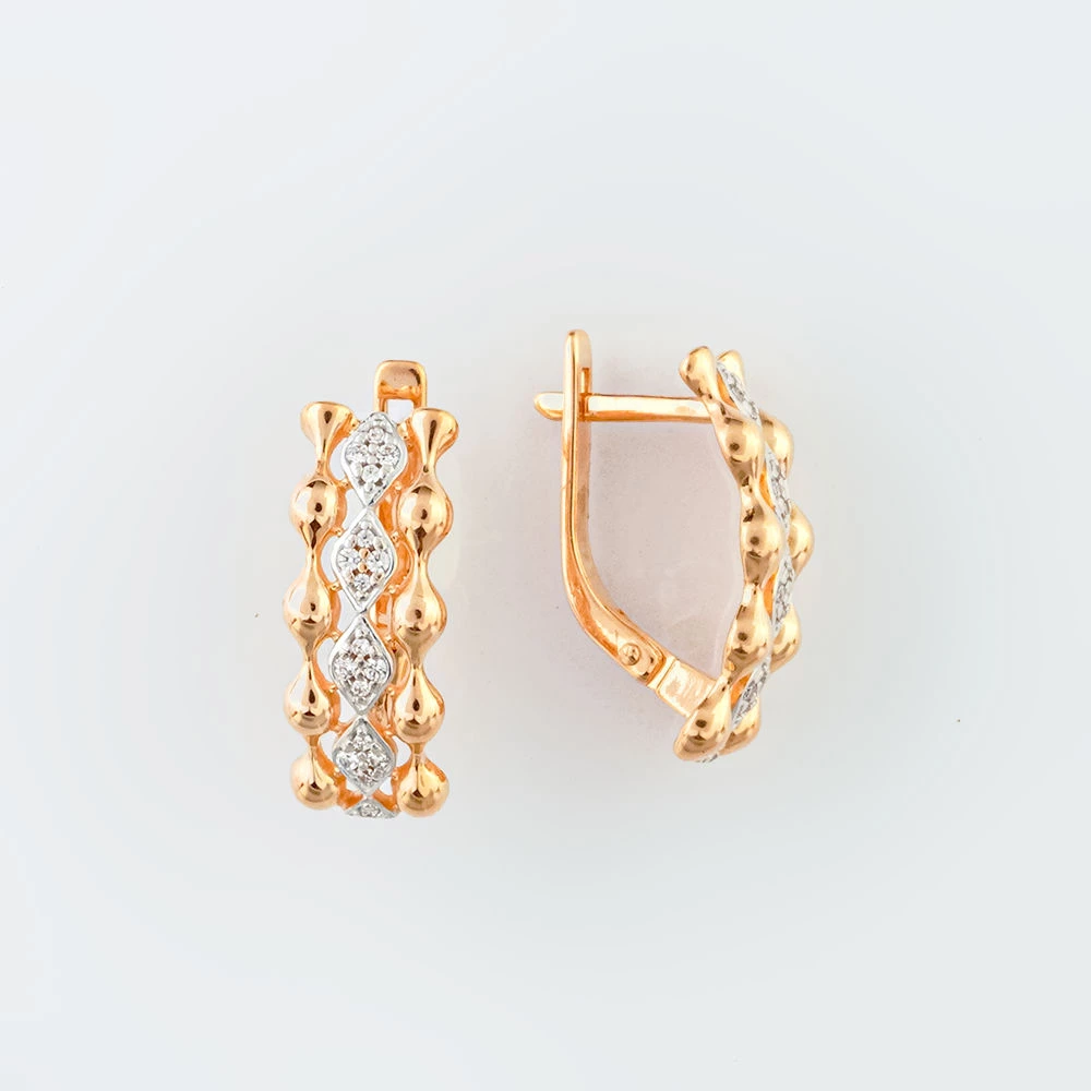 Серьги с фианитом из красного золота 585 пробы