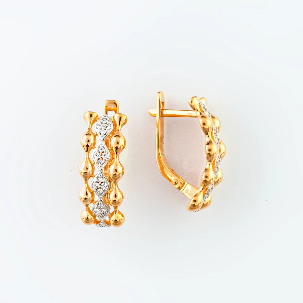 Серьги с фианитом из красного золота 585 пробы