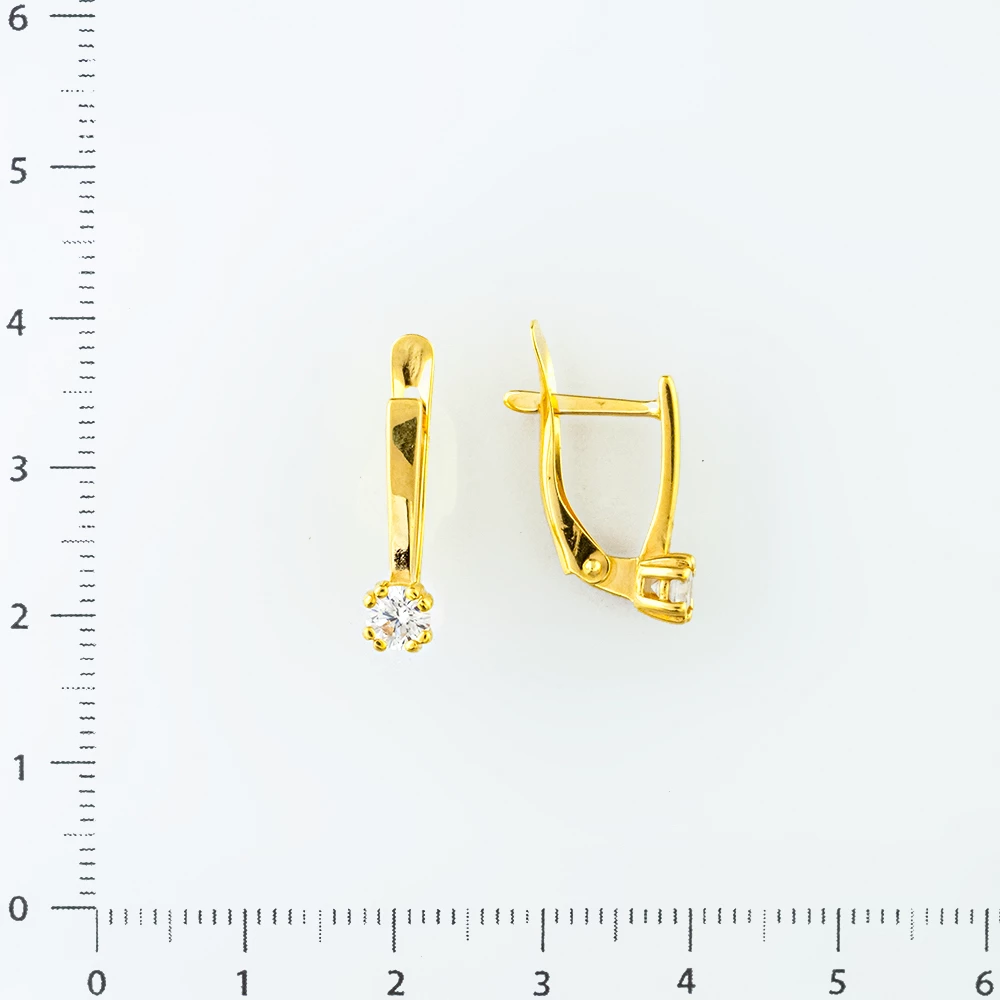 Серьги с фианитом из желтого золота 585 пробы
