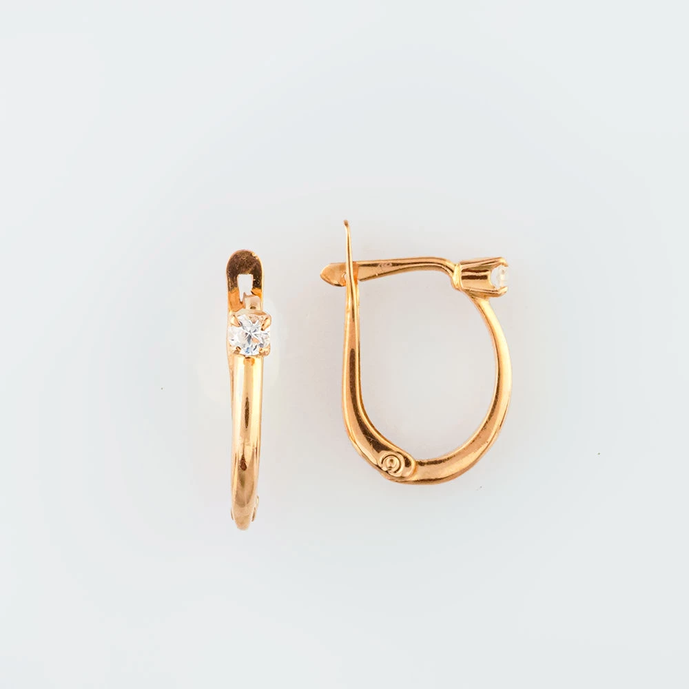 Серьги с фианитом из красного золота 585 пробы