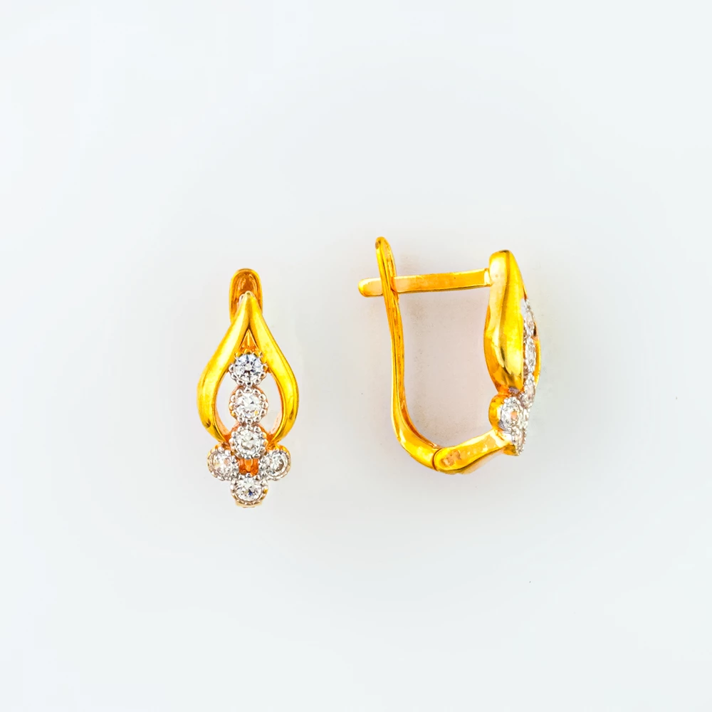Серьги с фианитом из желтого золота 375 пробы