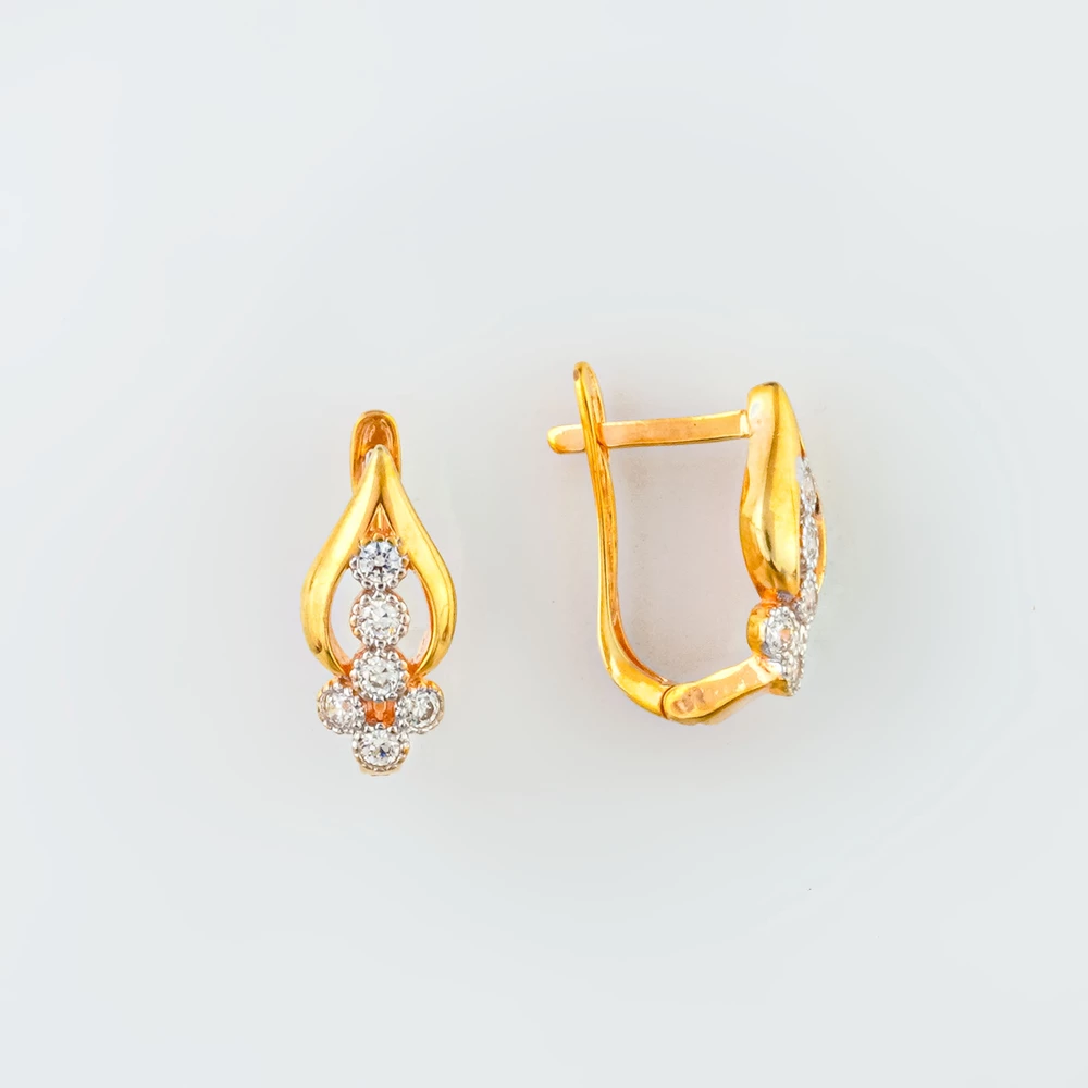 Серьги с фианитом из желтого золота 375 пробы