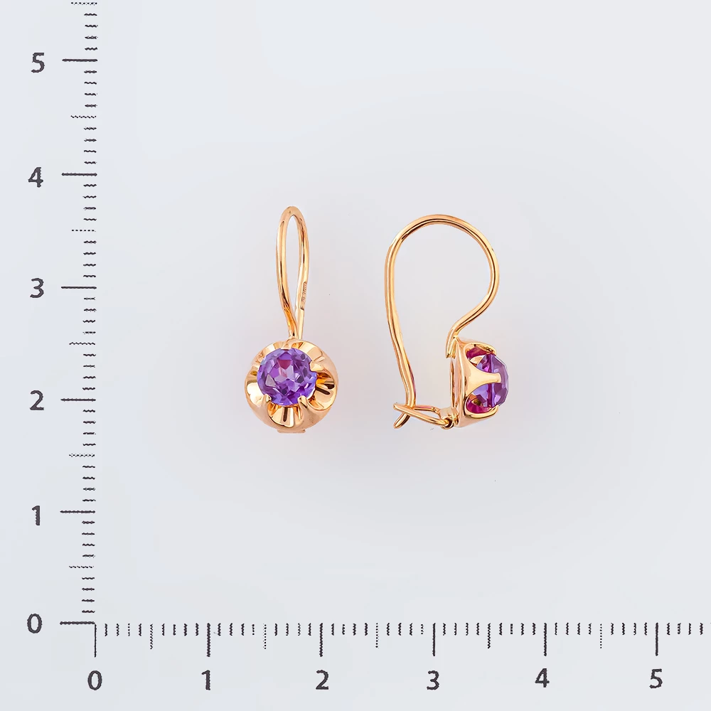 Серьги с фианитом из красного золота 583 пробы