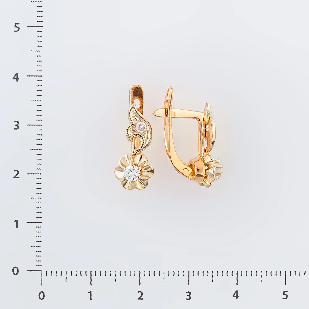 Серьги с фианитом из красного золота 585 пробы