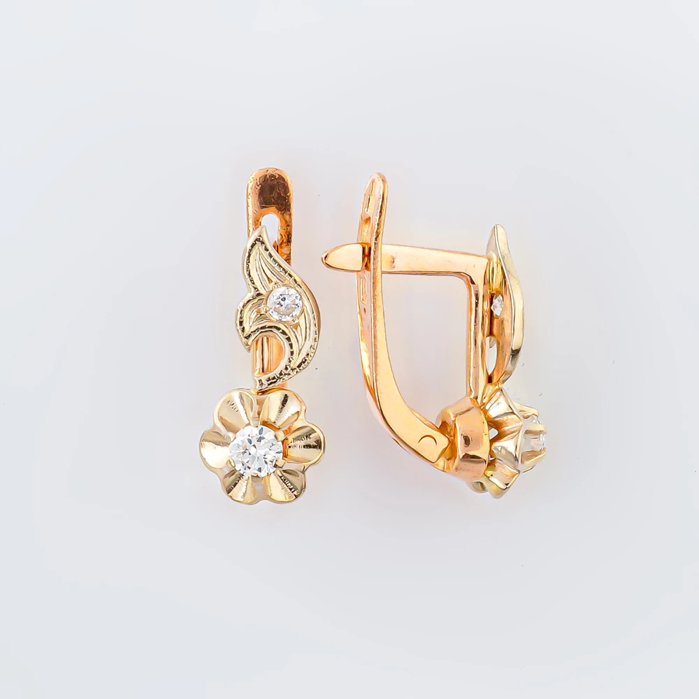 Серьги с фианитом из красного золота 585 пробы