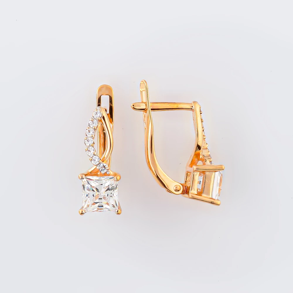 Серьги с фианитом из красного золота 585 пробы