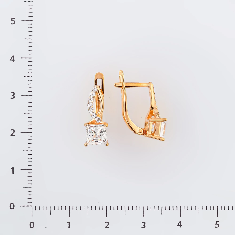 Серьги с фианитом из красного золота 585 пробы