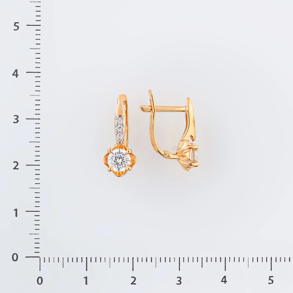 Серьги с фианитом из красного золота 585 пробы
