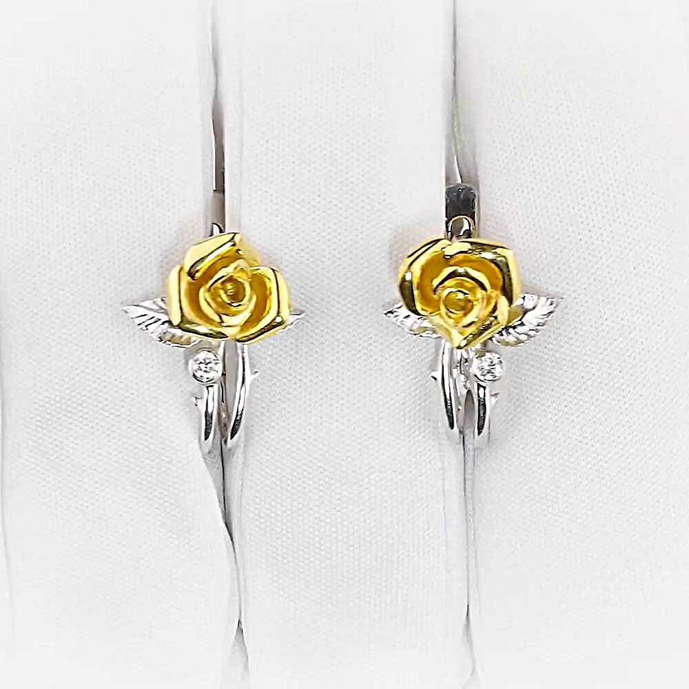 Серьги с бриллиантом из желтого золота 585 пробы