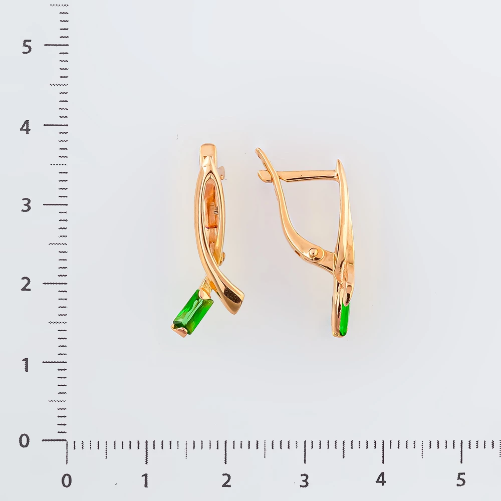 Серьги с изумрудом синтетическим из красного золота 585 пробы