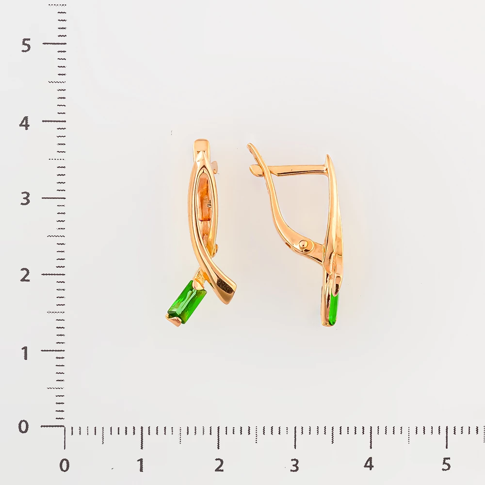 Серьги с изумрудом синтетическим из красного золота 585 пробы