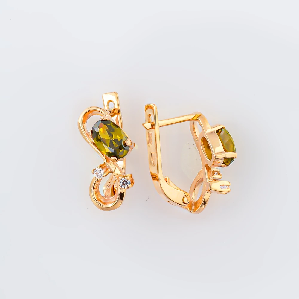 Серьги с ситаллом из красного золота 585 пробы