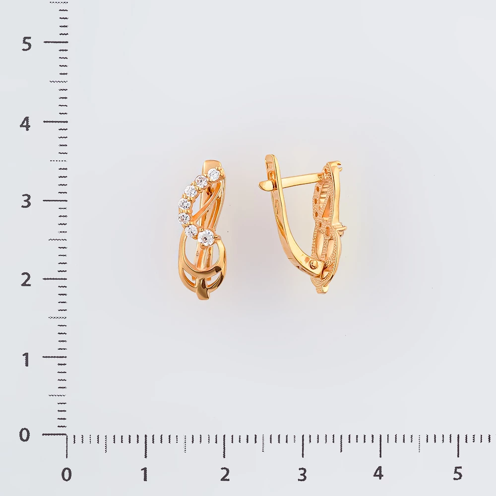 Серьги с фианитом из красного золота 585 пробы
