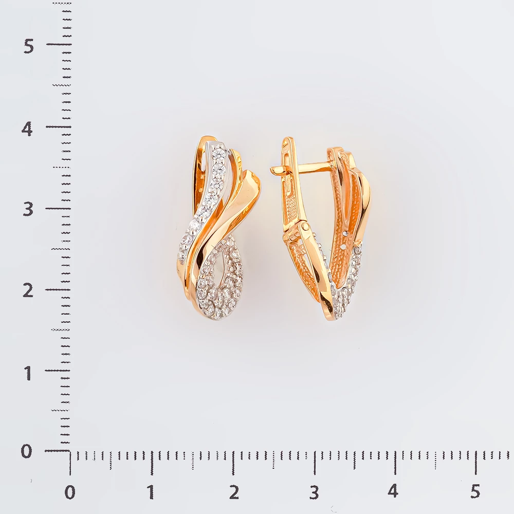 Серьги с фианитом из красного золота 585 пробы