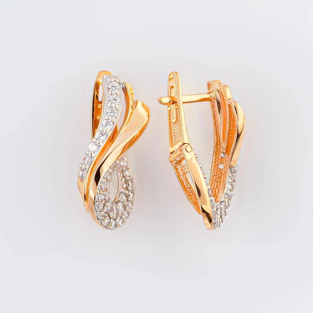 Серьги с фианитом из красного золота 585 пробы