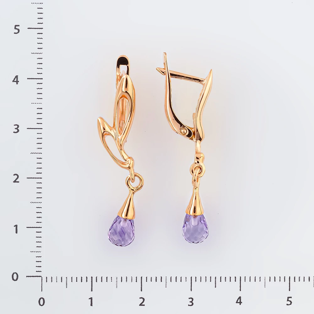 Серьги с аметистом из красного золота 585 пробы