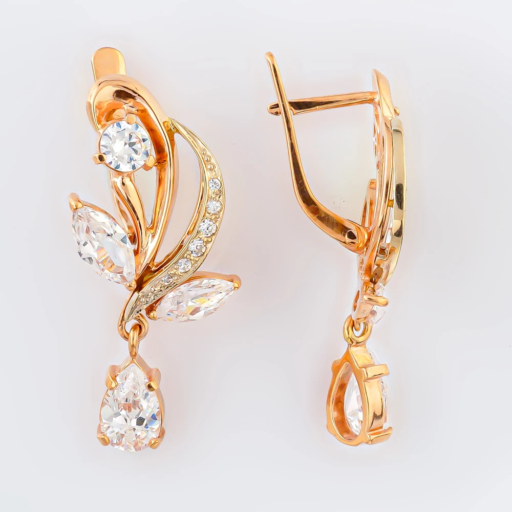 Серьги с фианитом из красного золота 585 пробы