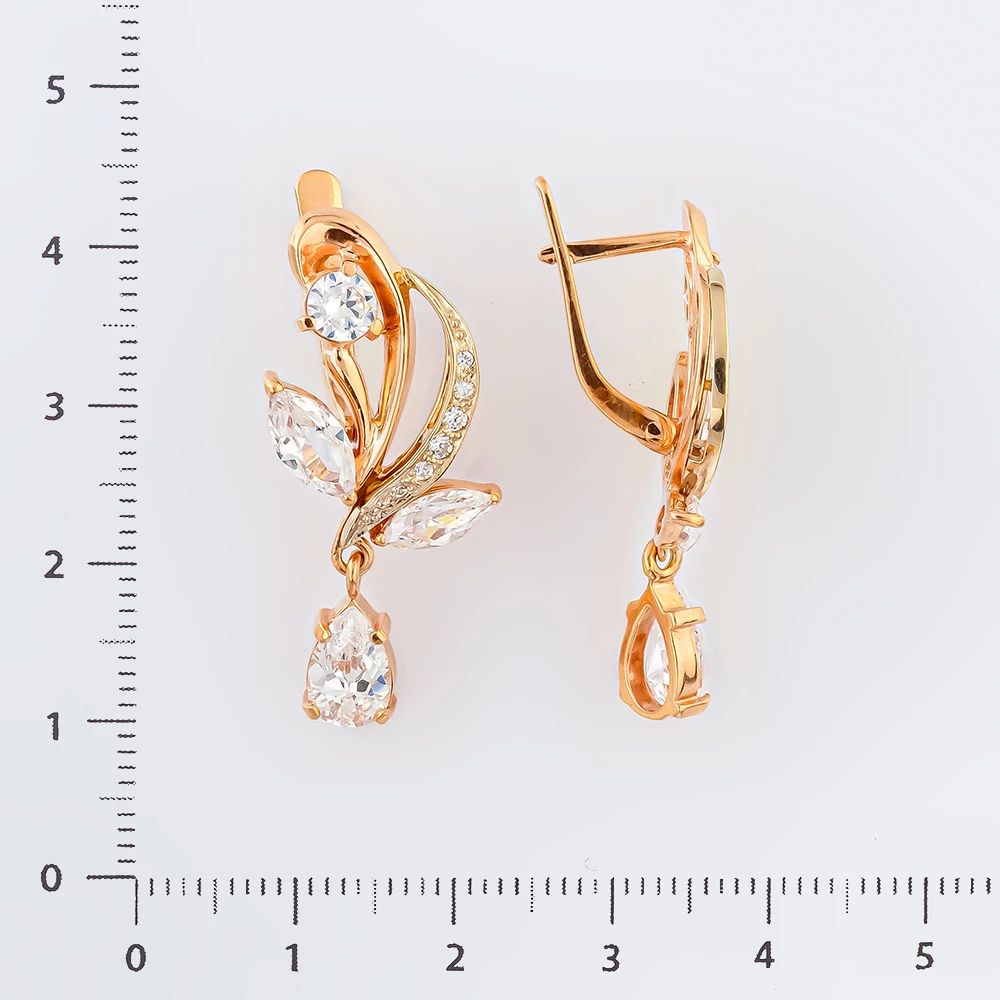 Серьги с фианитом из красного золота 585 пробы