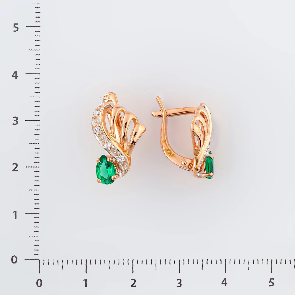Серьги с изумрудом синтетическим из красного золота 585 пробы