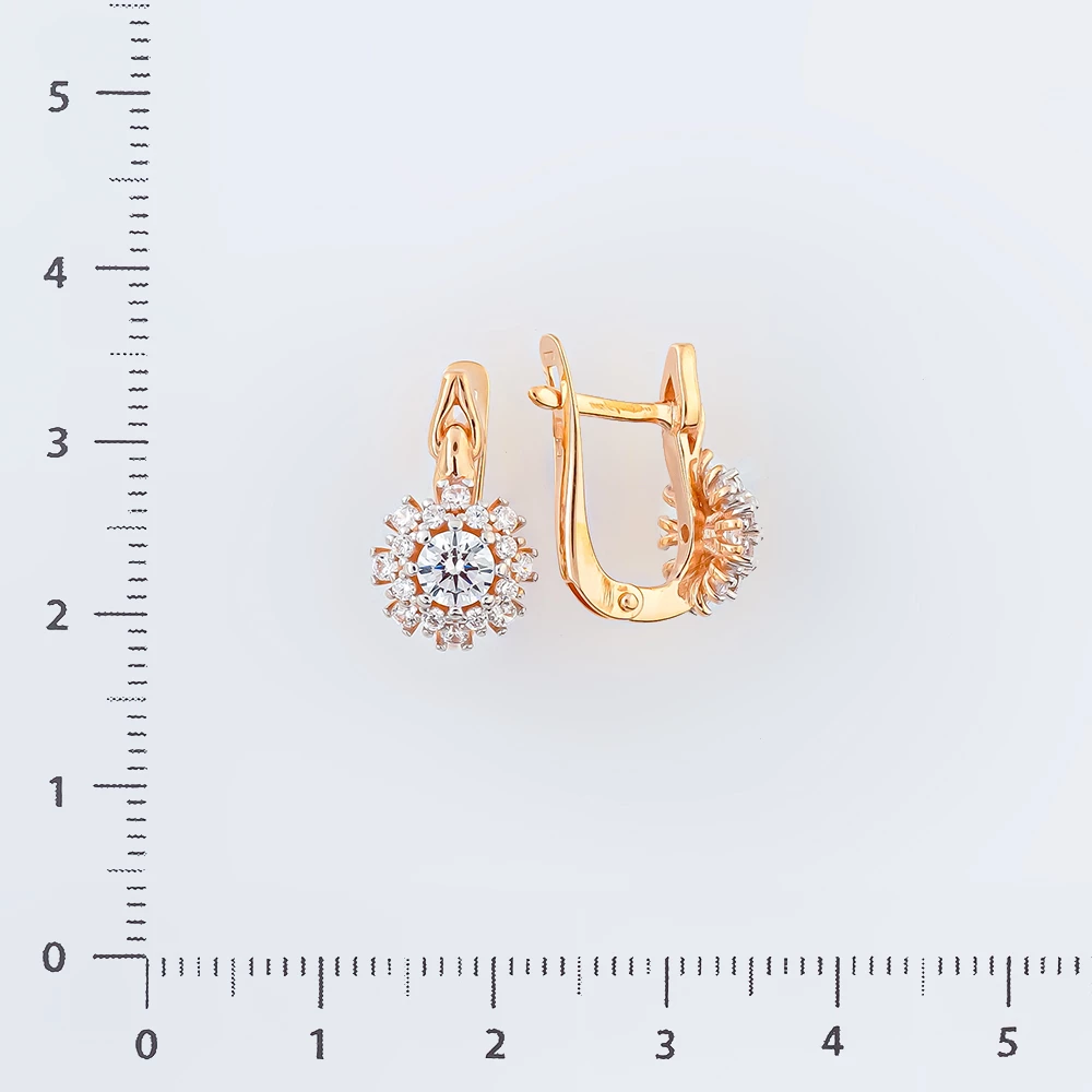 Серьги с фианитом из красного золота 585 пробы