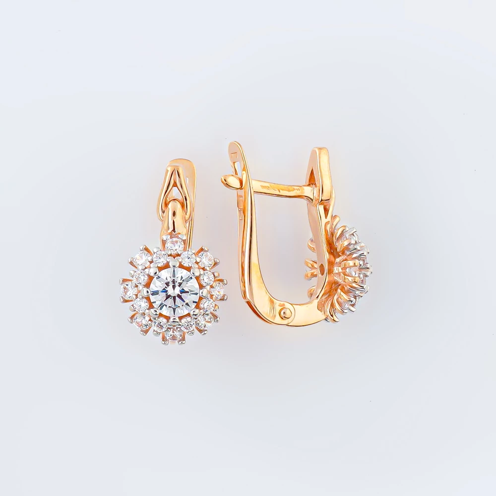 Серьги с фианитом из красного золота 585 пробы