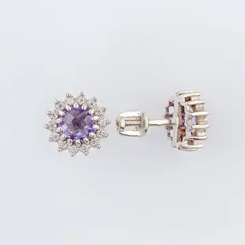 Серьги с аметистом из белого золота 585 пробы