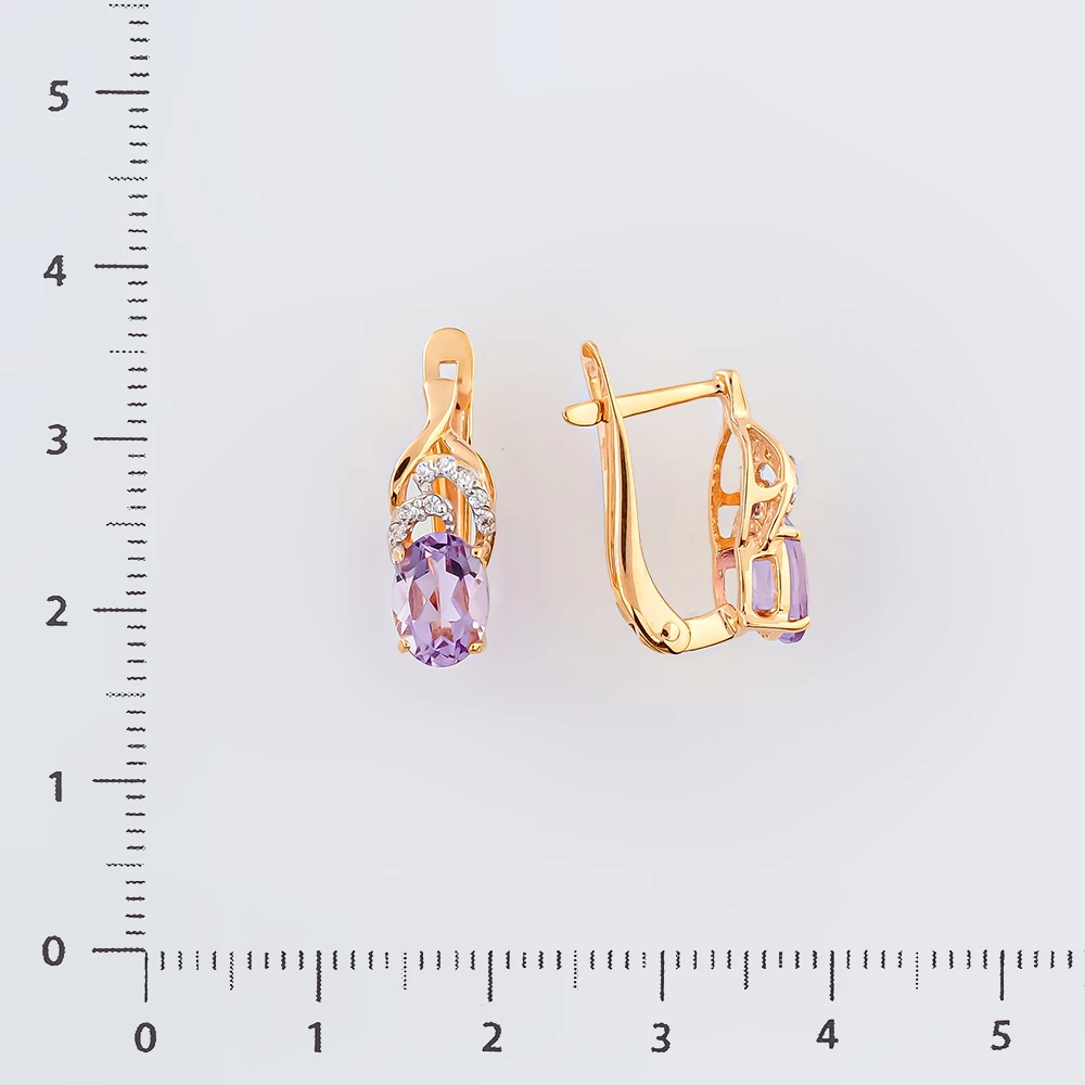 Серьги с аметистом из красного золота 585 пробы