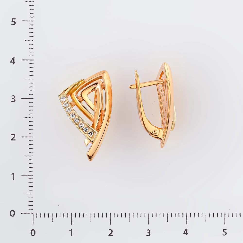 Серьги с фианитом из красного золота 585 пробы
