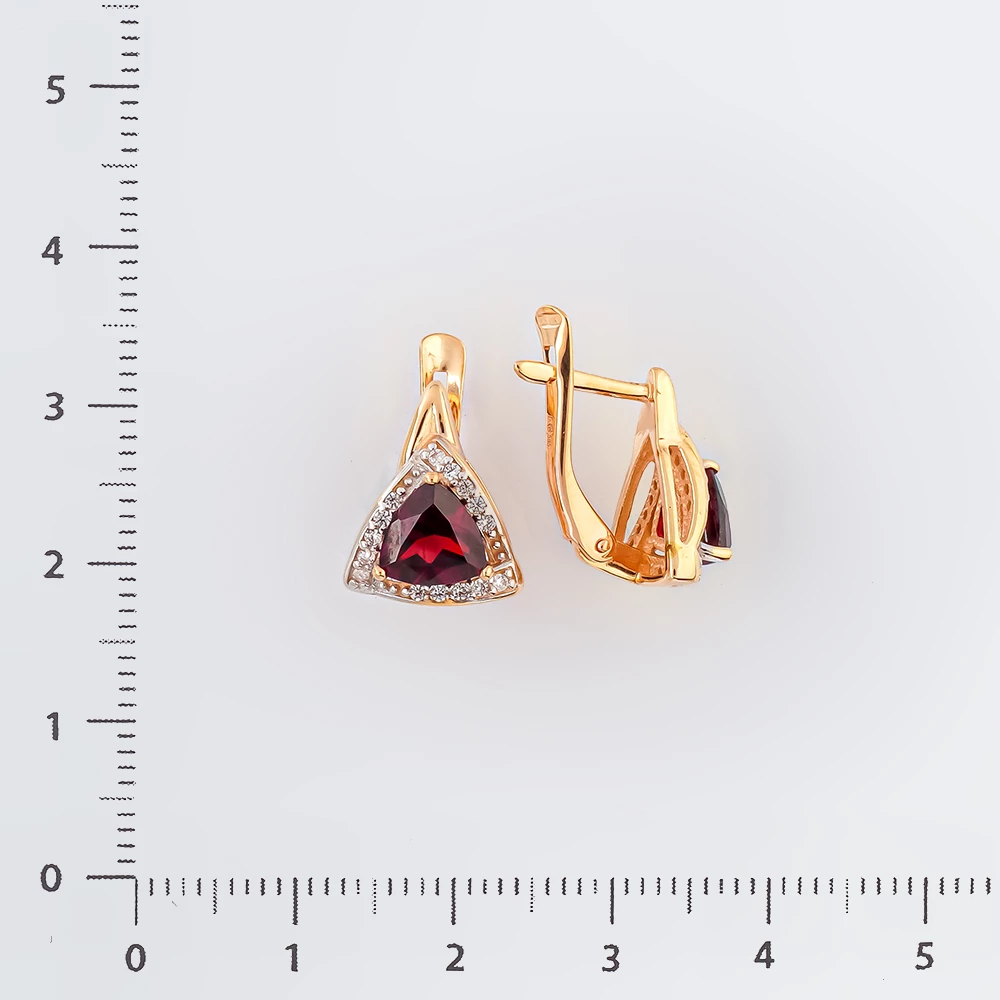 Серьги с гранатом из красного золота 585 пробы