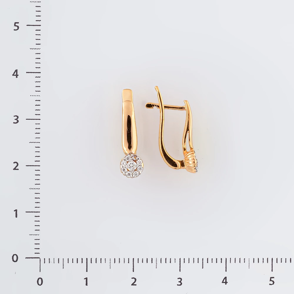 Серьги с фианитом из красного золота 585 пробы