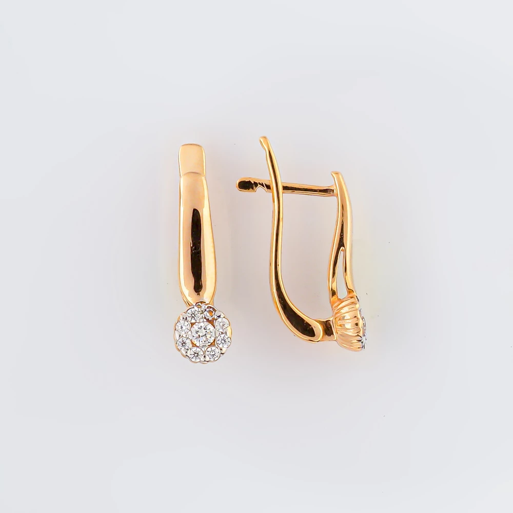 Серьги с фианитом из красного золота 585 пробы