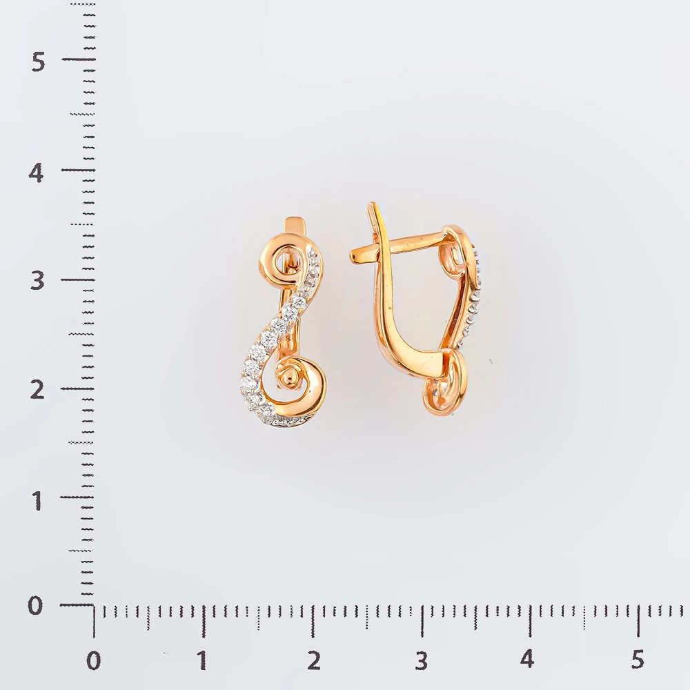 Серьги с фианитом из красного золота 585 пробы 2